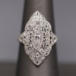 Splendid Art Deco Old European Cut Diamond Dinner Cocktail Ring in Platinum