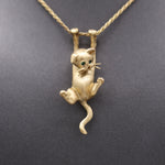 Dangling Kitten Cat Necklace in 14k Yellow Gold by Jack Slack