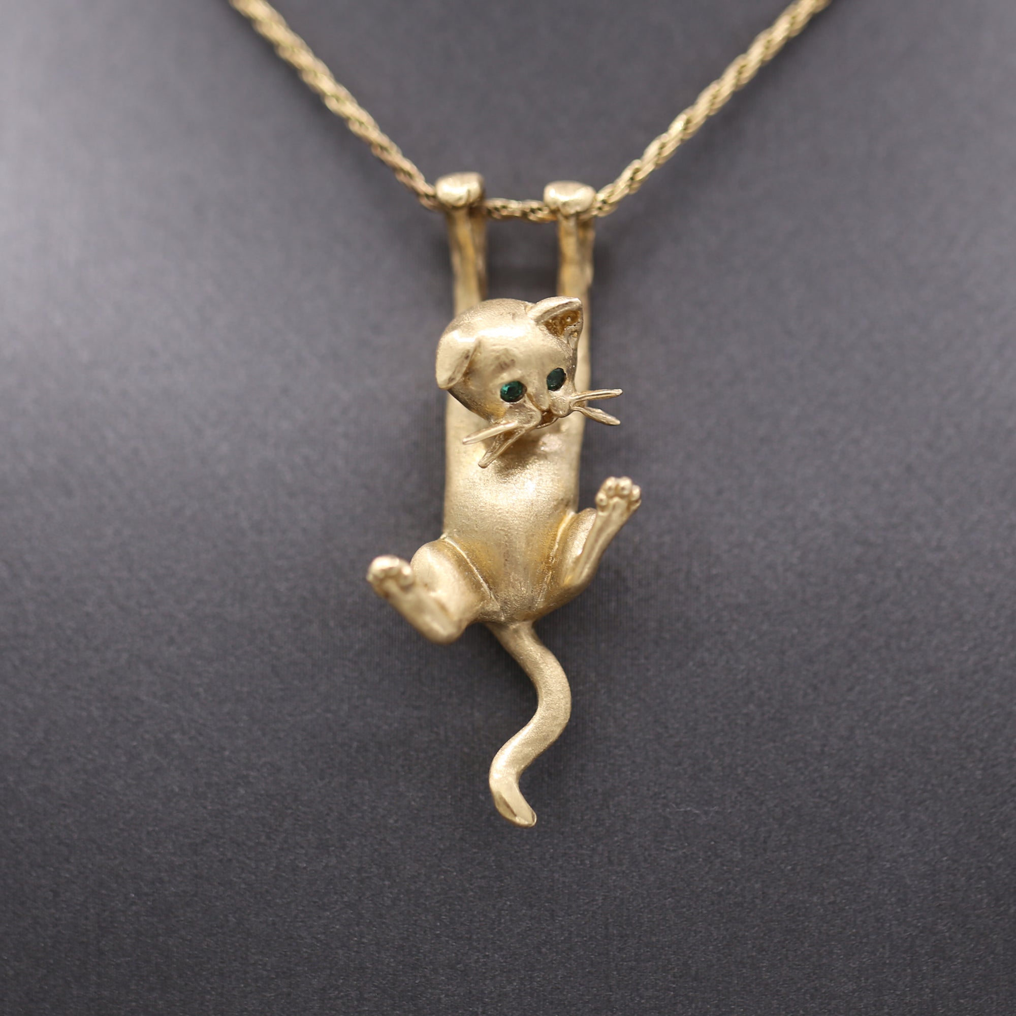 Dangling Kitten Cat Necklace in 14k Yellow Gold by Jack Slack