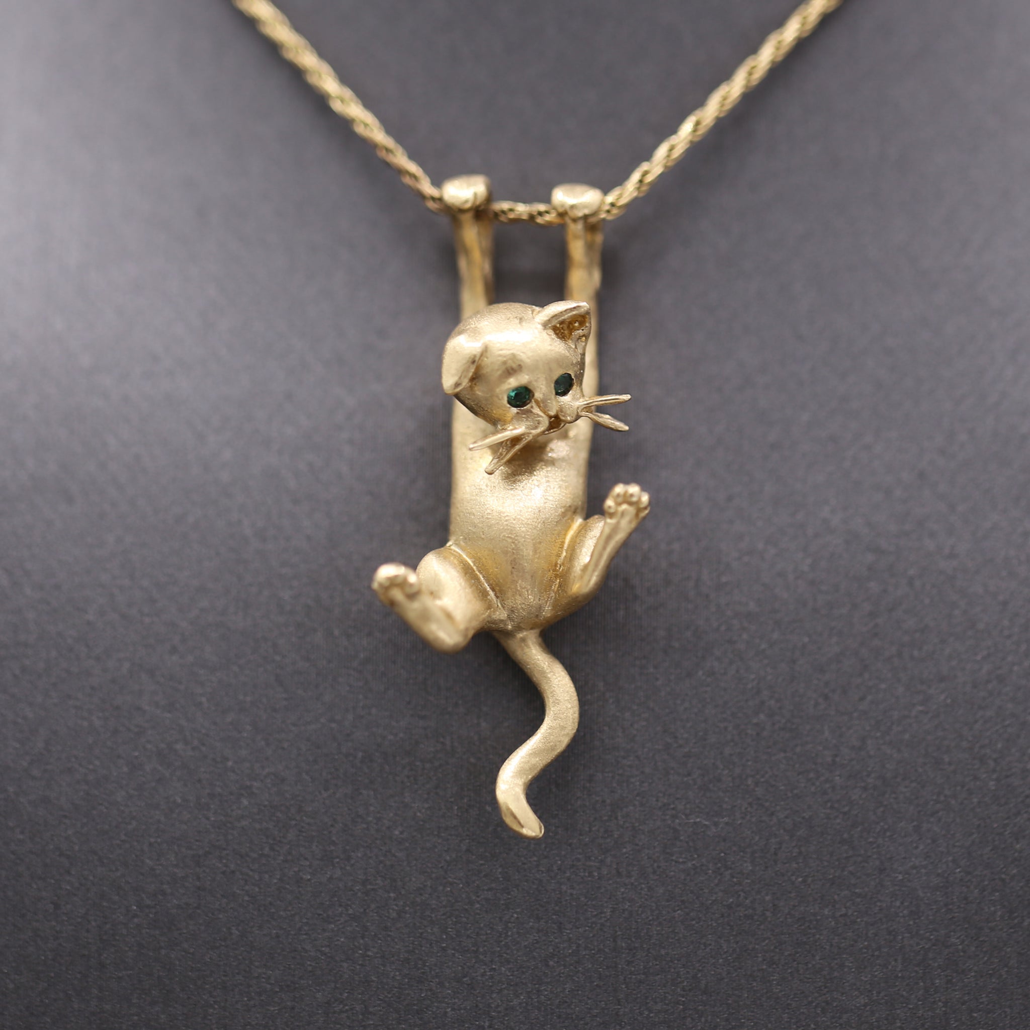 Dangling Kitten Cat Necklace in 14k Yellow Gold by Jack Slack