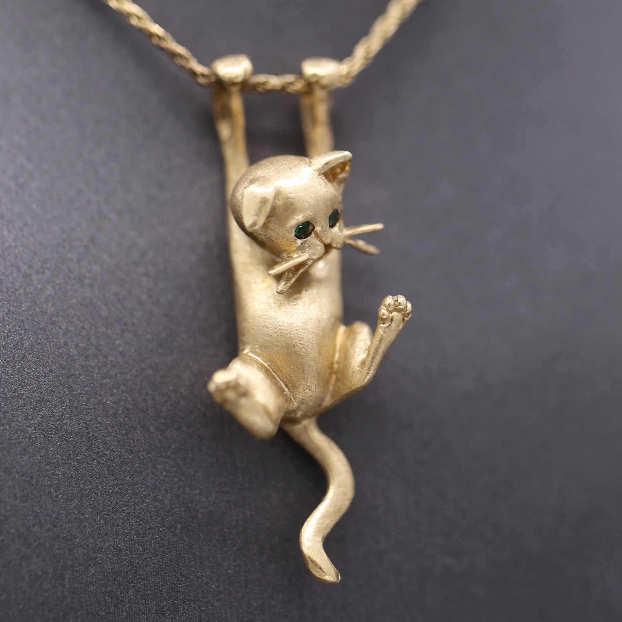 Dangling Kitten Cat Necklace in 14k Yellow Gold by Jack Slack