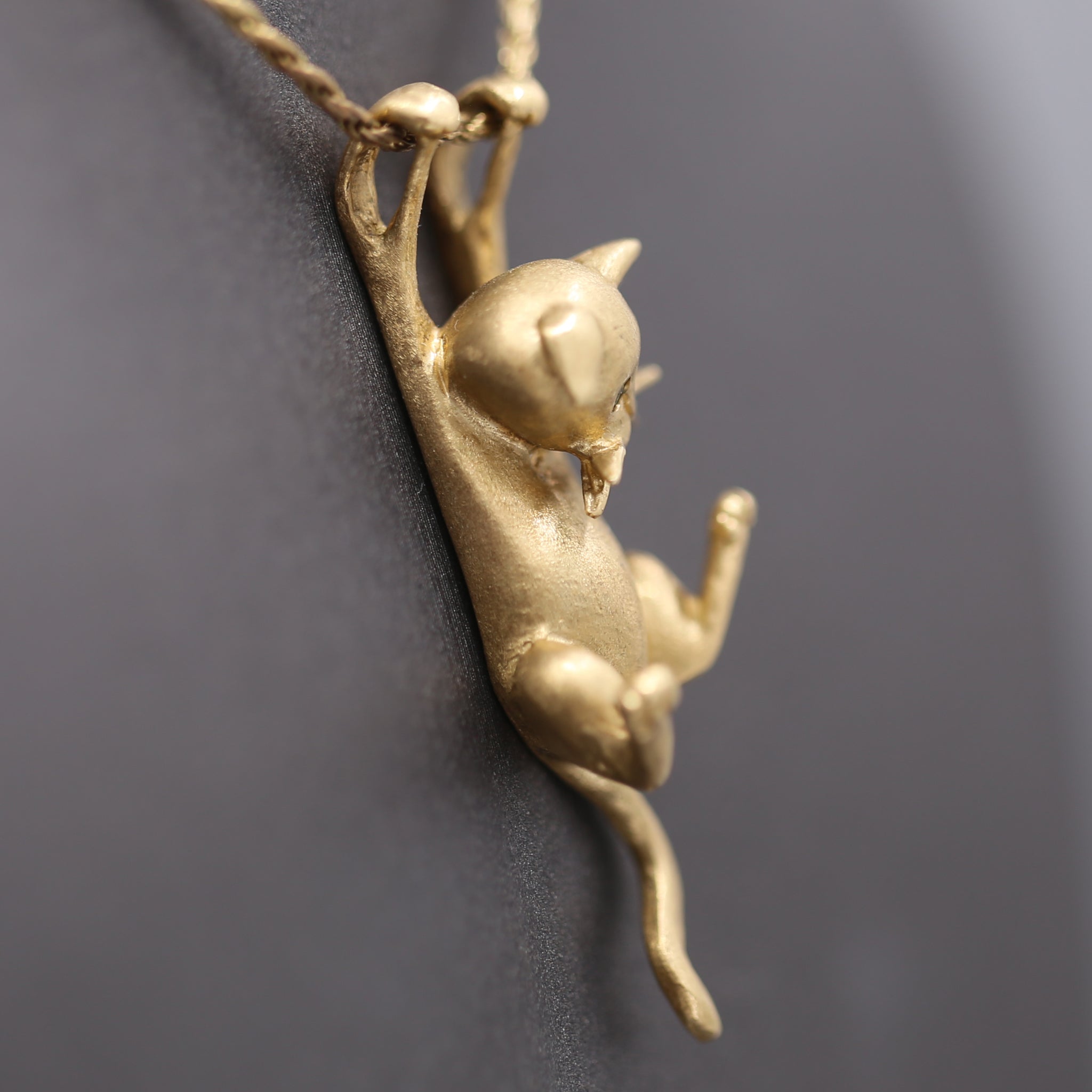 Dangling Kitten Cat Necklace in 14k Yellow Gold by Jack Slack