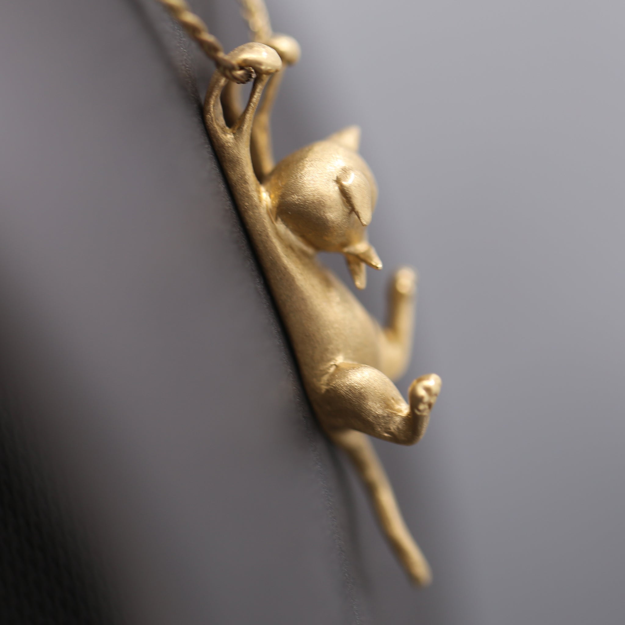 Dangling Kitten Cat Necklace in 14k Yellow Gold by Jack Slack