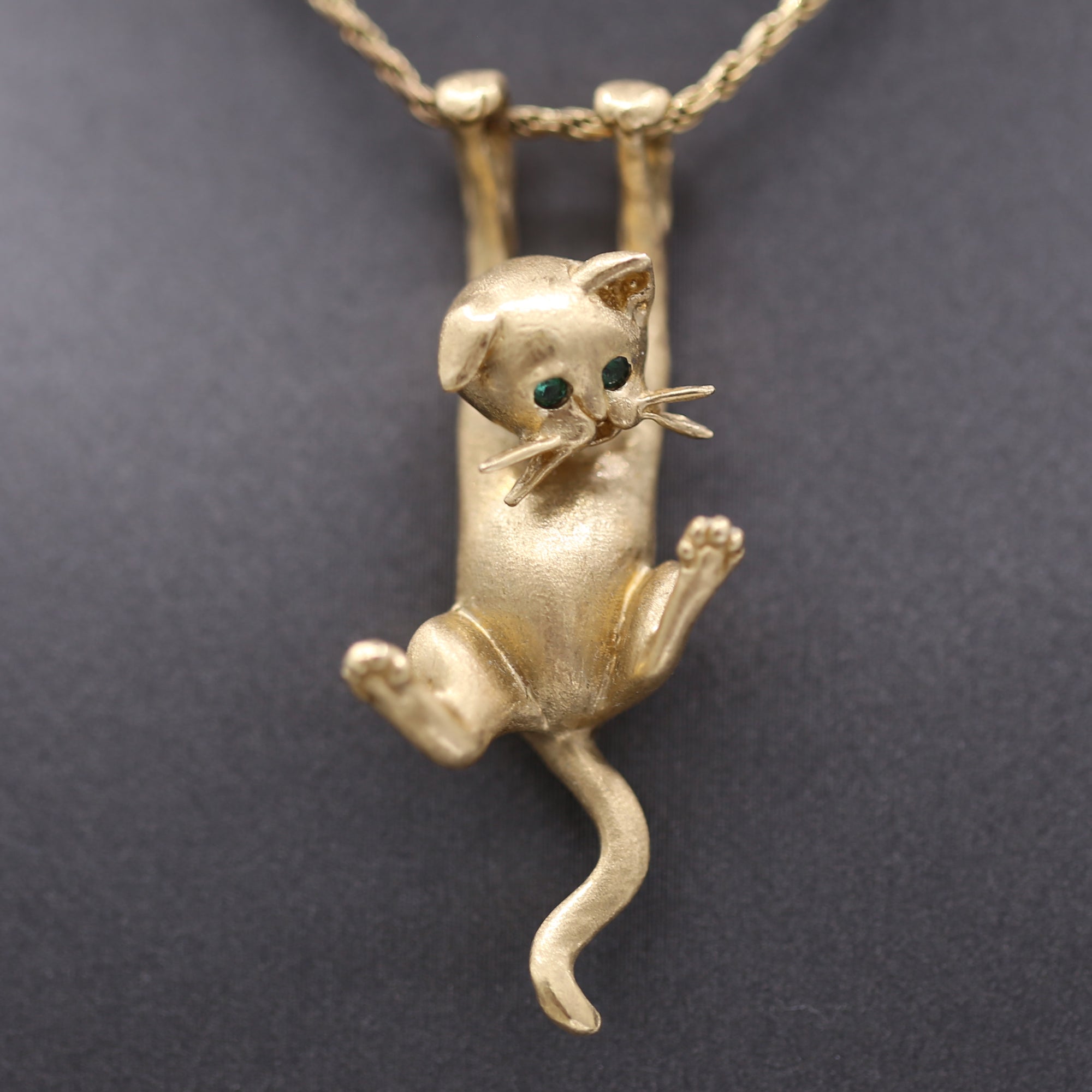 Dangling Kitten Cat Necklace in 14k Yellow Gold by Jack Slack