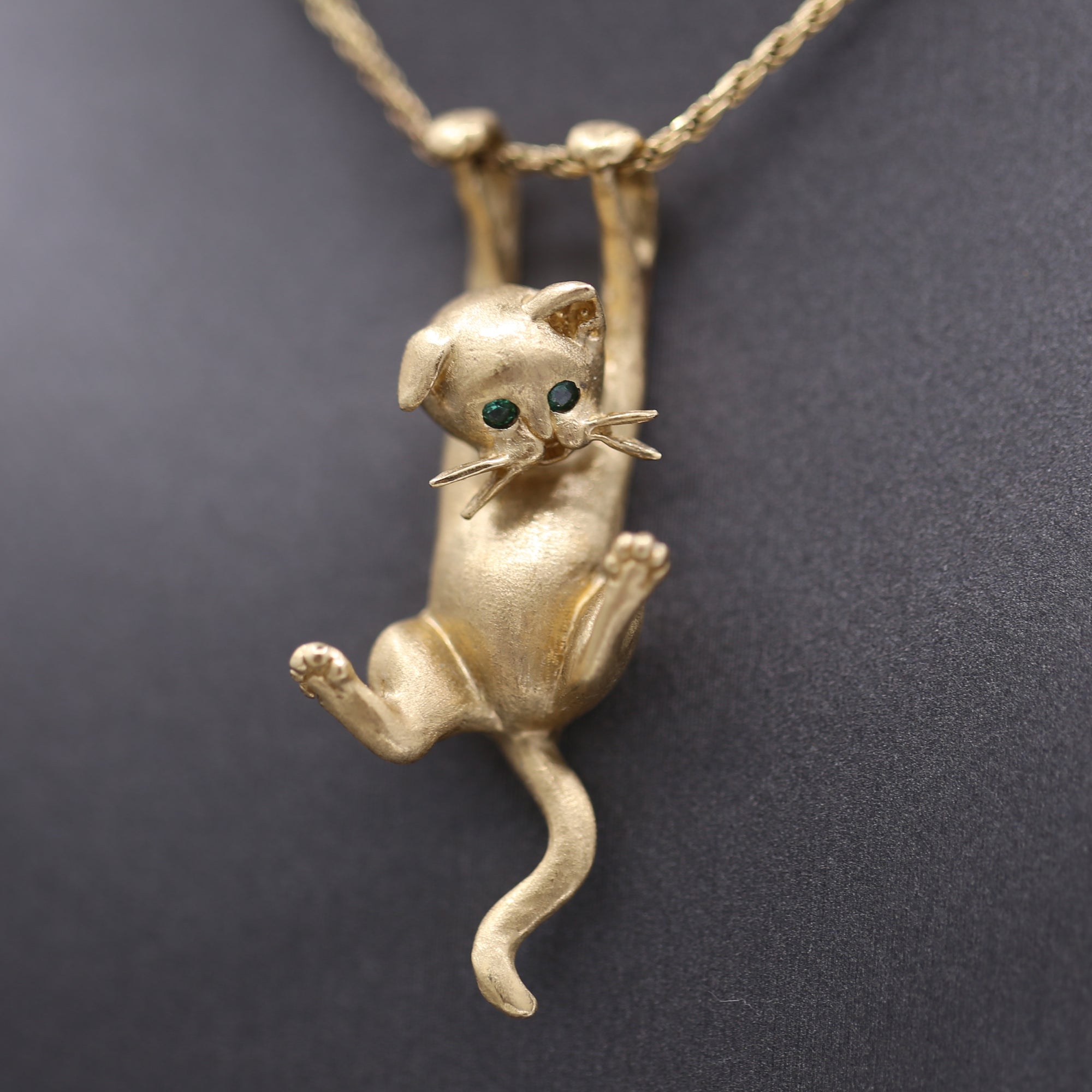 Dangling Kitten Cat Necklace in 14k Yellow Gold by Jack Slack