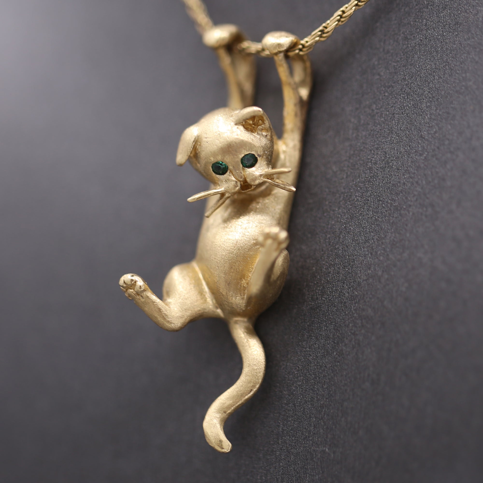 Dangling Kitten Cat Necklace in 14k Yellow Gold by Jack Slack