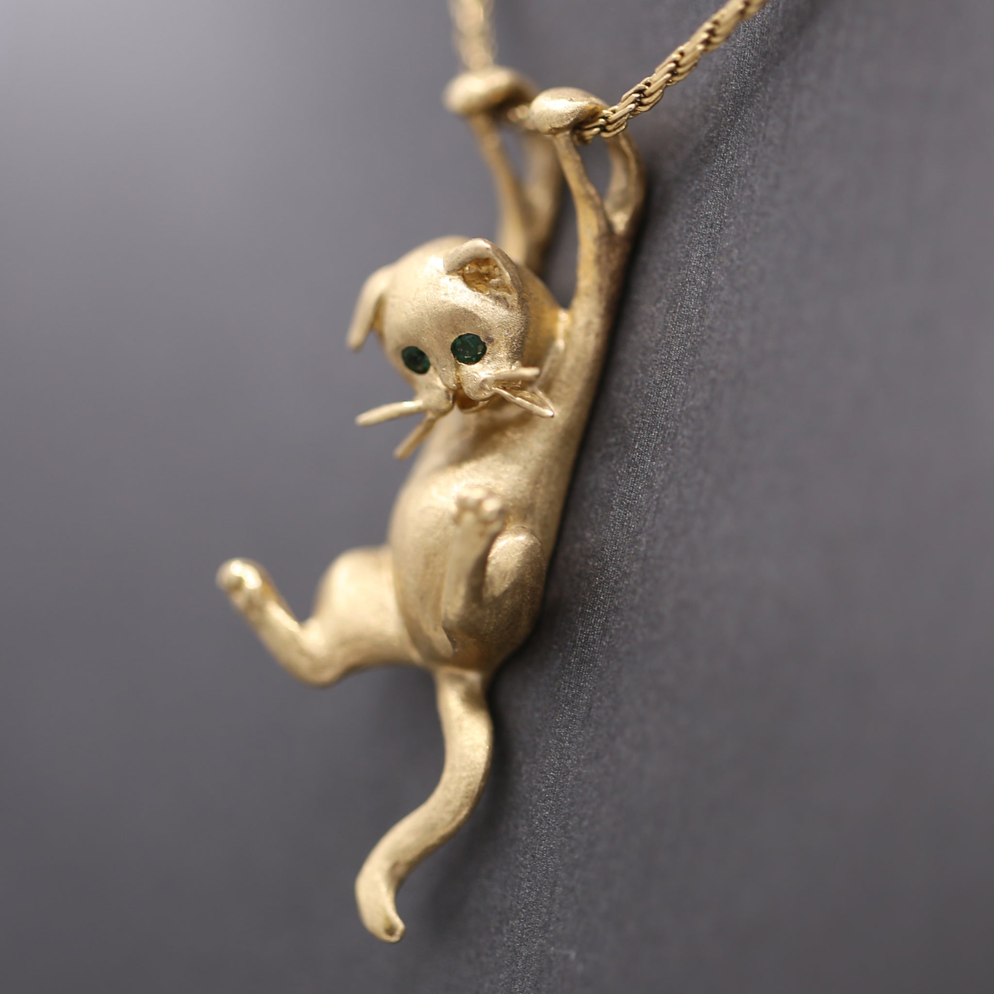 Dangling Kitten Cat Necklace in 14k Yellow Gold by Jack Slack