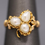 Antique Victorian Triple Pearl Clover Ring in 20k Yellow Gold