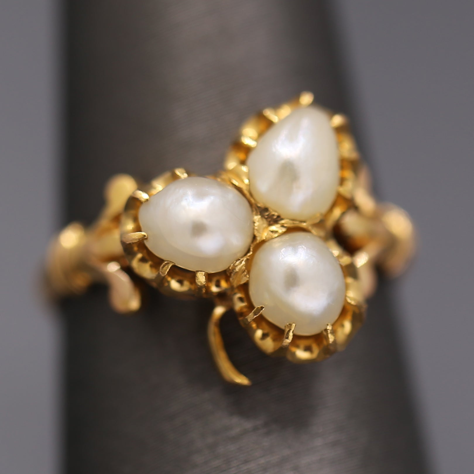 Antique Victorian Triple Pearl Clover Ring in 20k Yellow Gold
