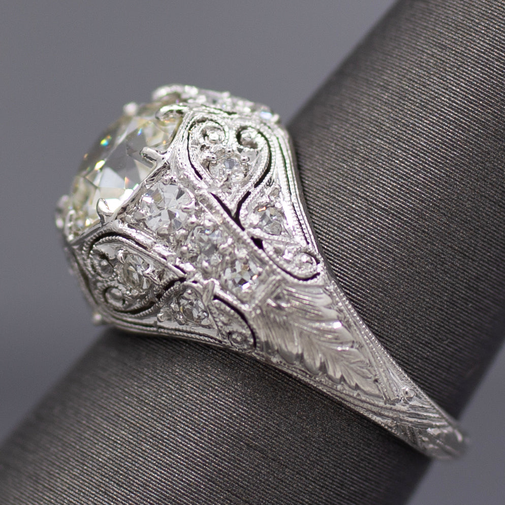 Art Deco GIA Certified 2.09ct Old European Cut Diamond Domed Engagement Ring in Platinum