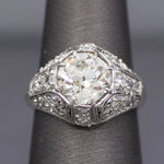 Art Deco GIA Certified 2.09ct Old European Cut Diamond Domed Engagement Ring in Platinum