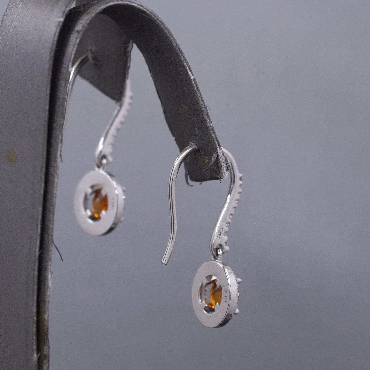 Fanta Orange Sapphire and Diamond Halo Dangle Earrings in 14k White Gold