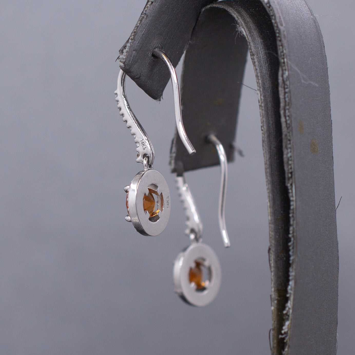 Fanta Orange Sapphire and Diamond Halo Dangle Earrings in 14k White Gold