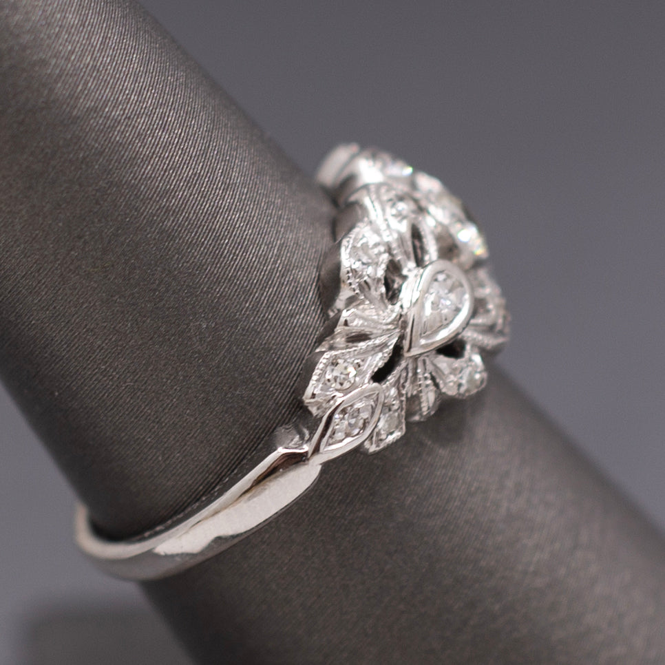 Beautiful Art Deco Butterfly Bow Diamond Band Ring in 14k White Gold