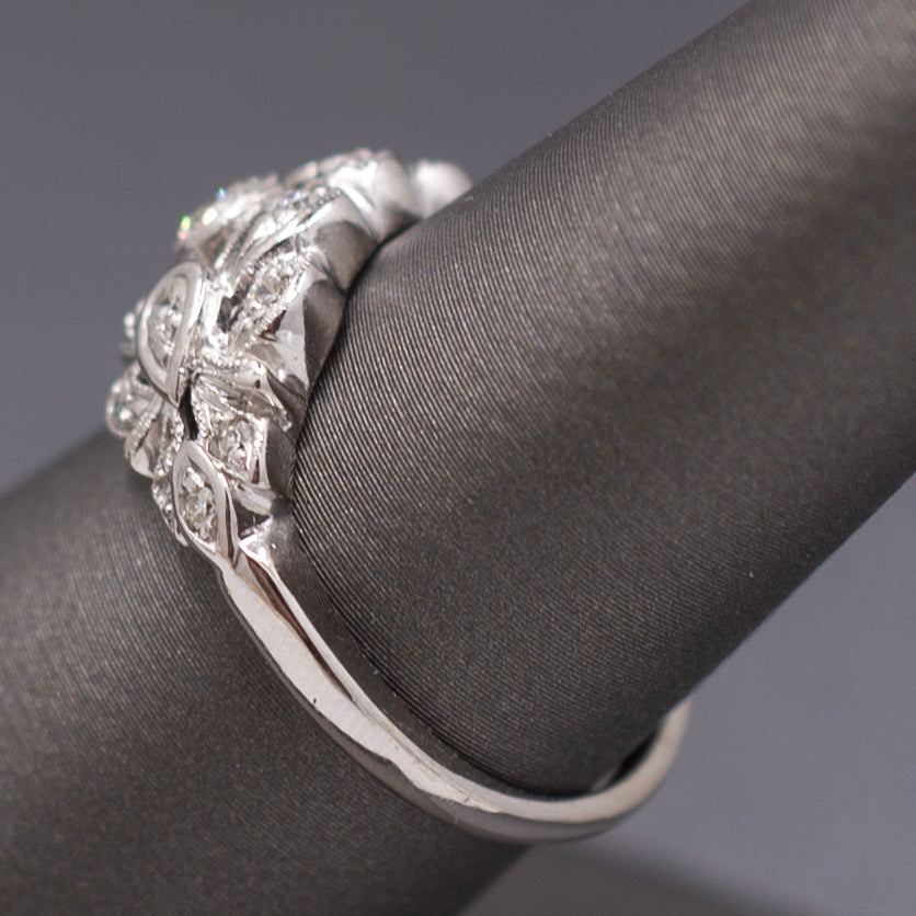 Beautiful Art Deco Butterfly Bow Diamond Band Ring in 14k White Gold