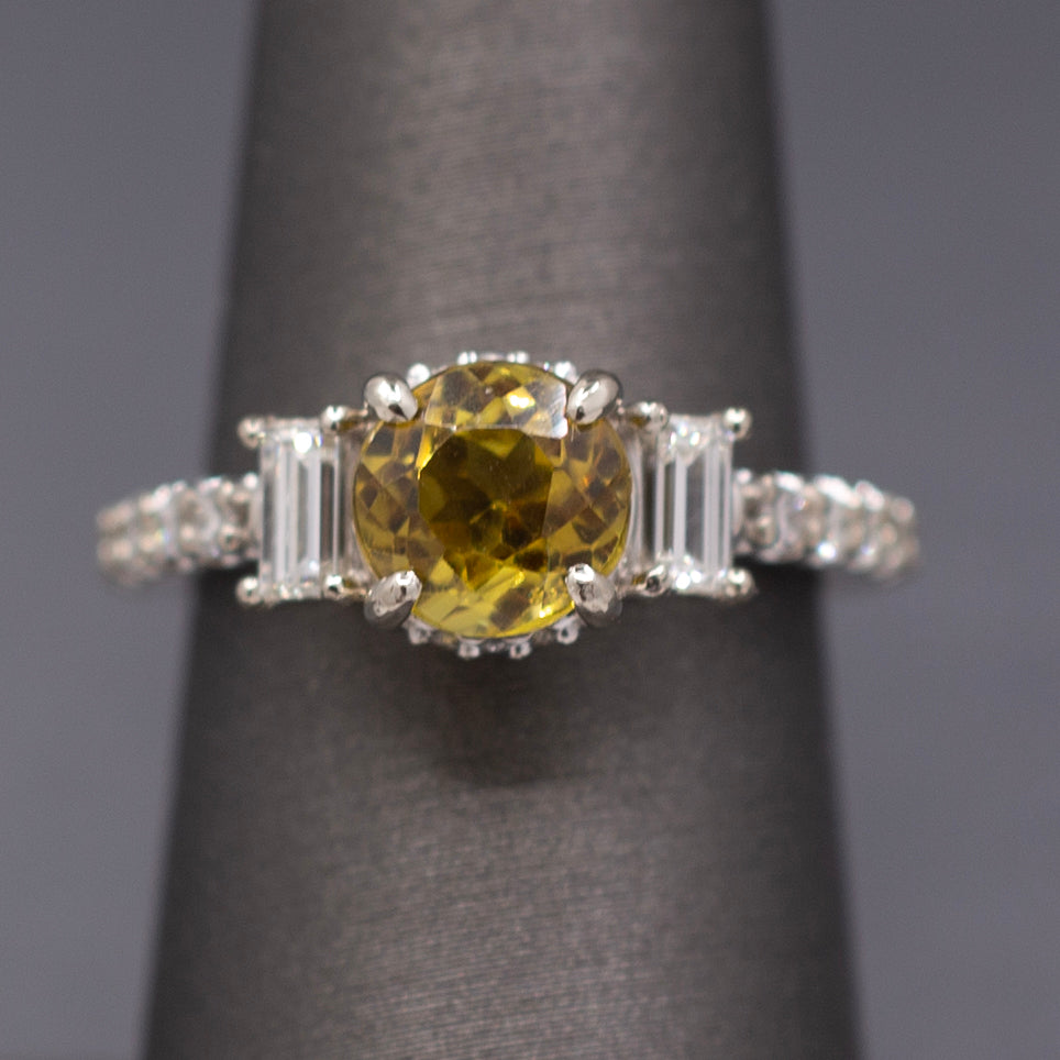Gorgeous Sparkling Chrysoberyl and Diamond Ring in 14k White Gold