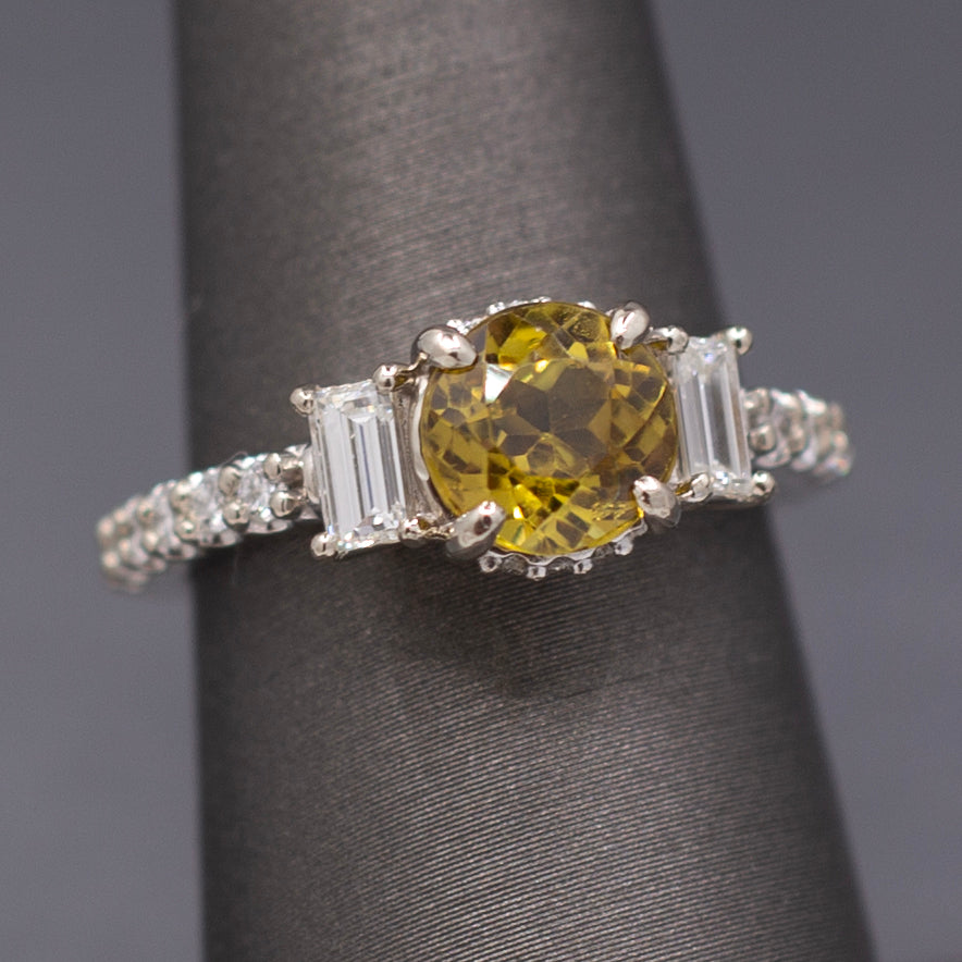 Gorgeous Sparkling Chrysoberyl and Diamond Ring in 14k White Gold