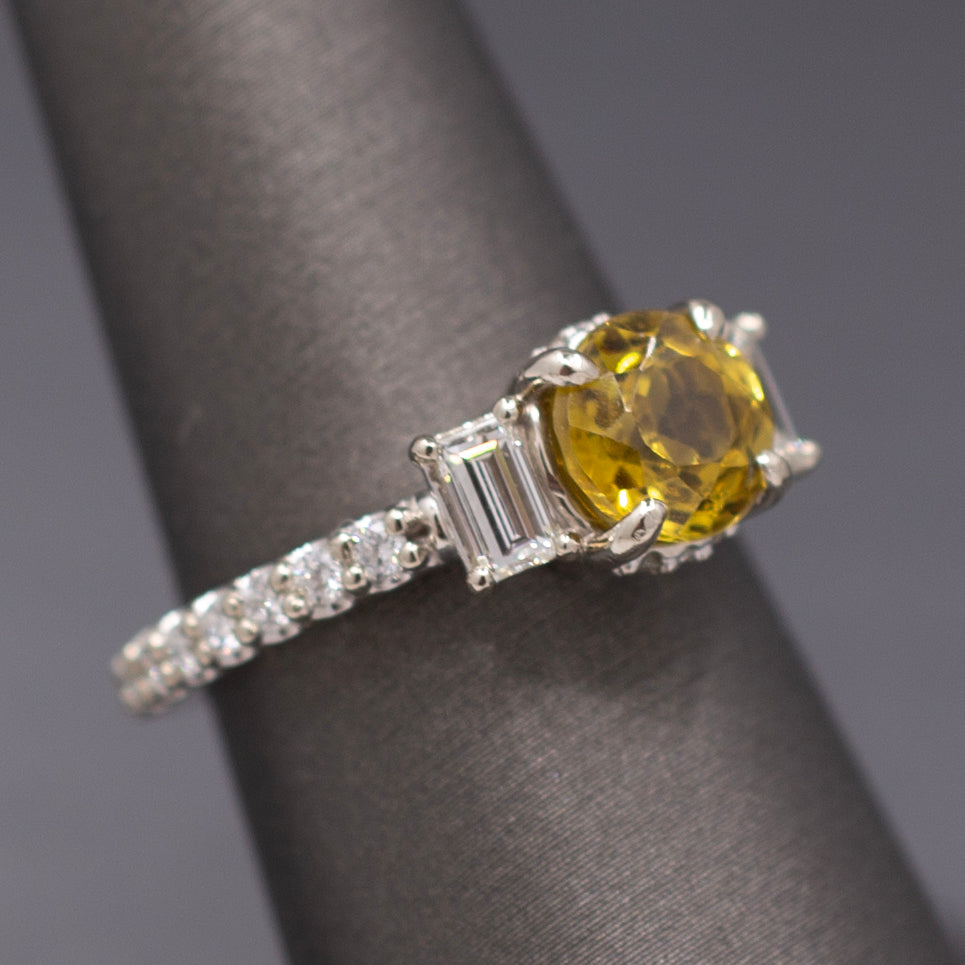 Gorgeous Sparkling Chrysoberyl and Diamond Ring in 14k White Gold