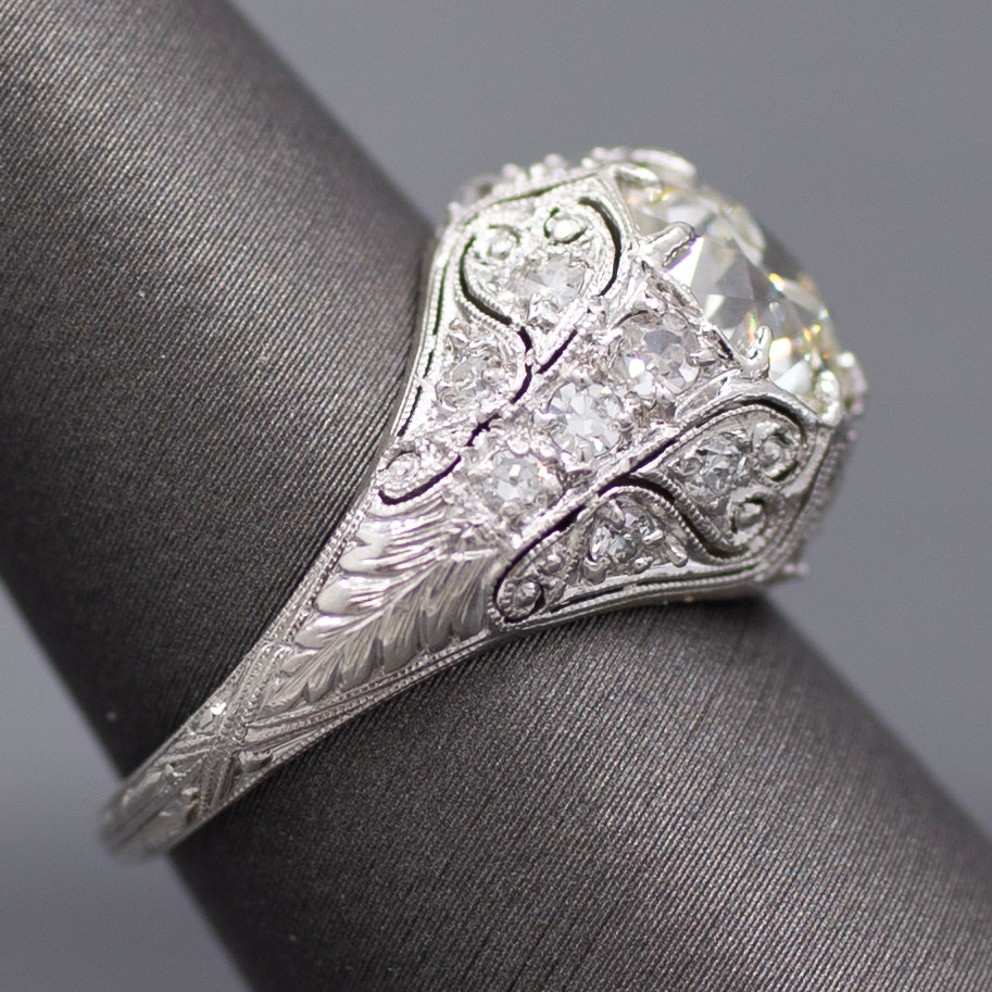 Art Deco GIA Certified 2.09ct Old European Cut Diamond Domed Engagement Ring in Platinum