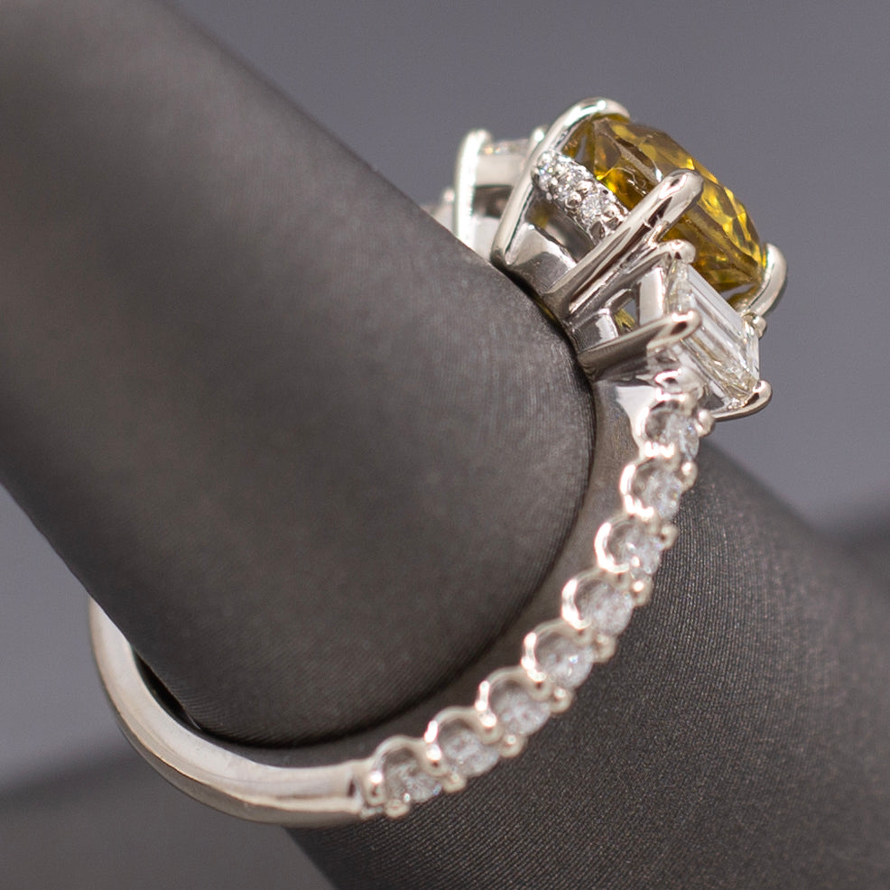 Gorgeous Sparkling Chrysoberyl and Diamond Ring in 14k White Gold