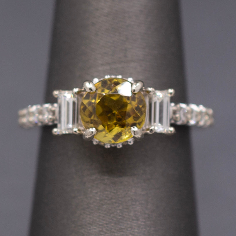 Gorgeous Sparkling Chrysoberyl and Diamond Ring in 14k White Gold