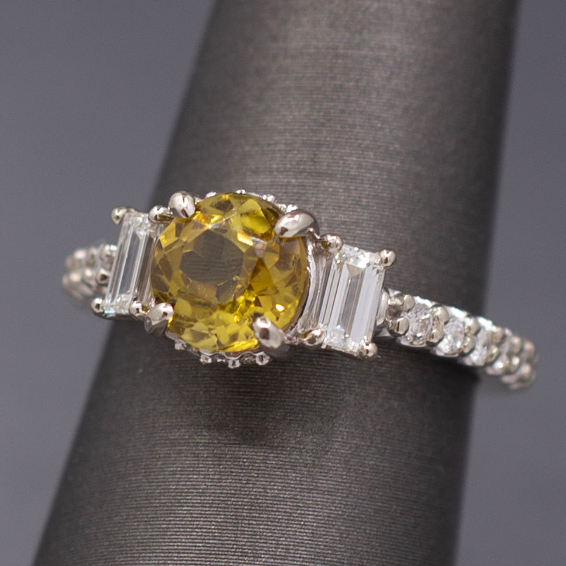 Gorgeous Sparkling Chrysoberyl and Diamond Ring in 14k White Gold