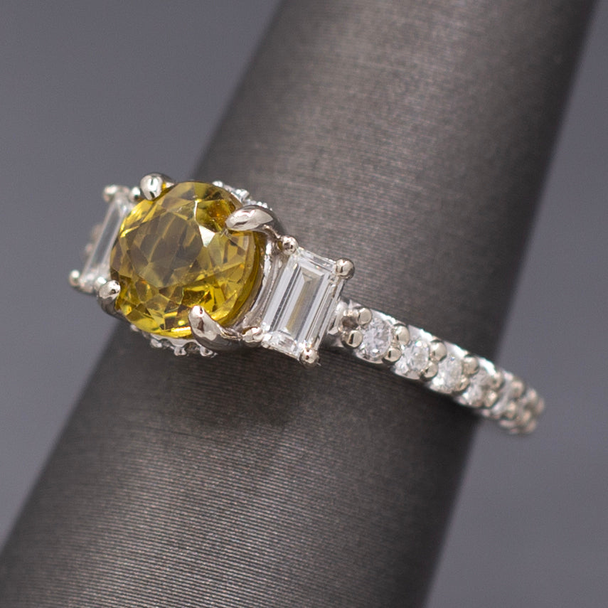 Gorgeous Sparkling Chrysoberyl and Diamond Ring in 14k White Gold