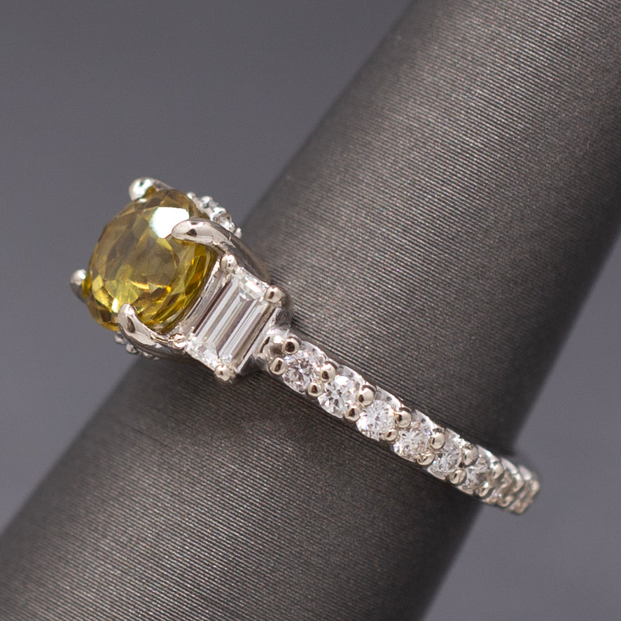 Gorgeous Sparkling Chrysoberyl and Diamond Ring in 14k White Gold