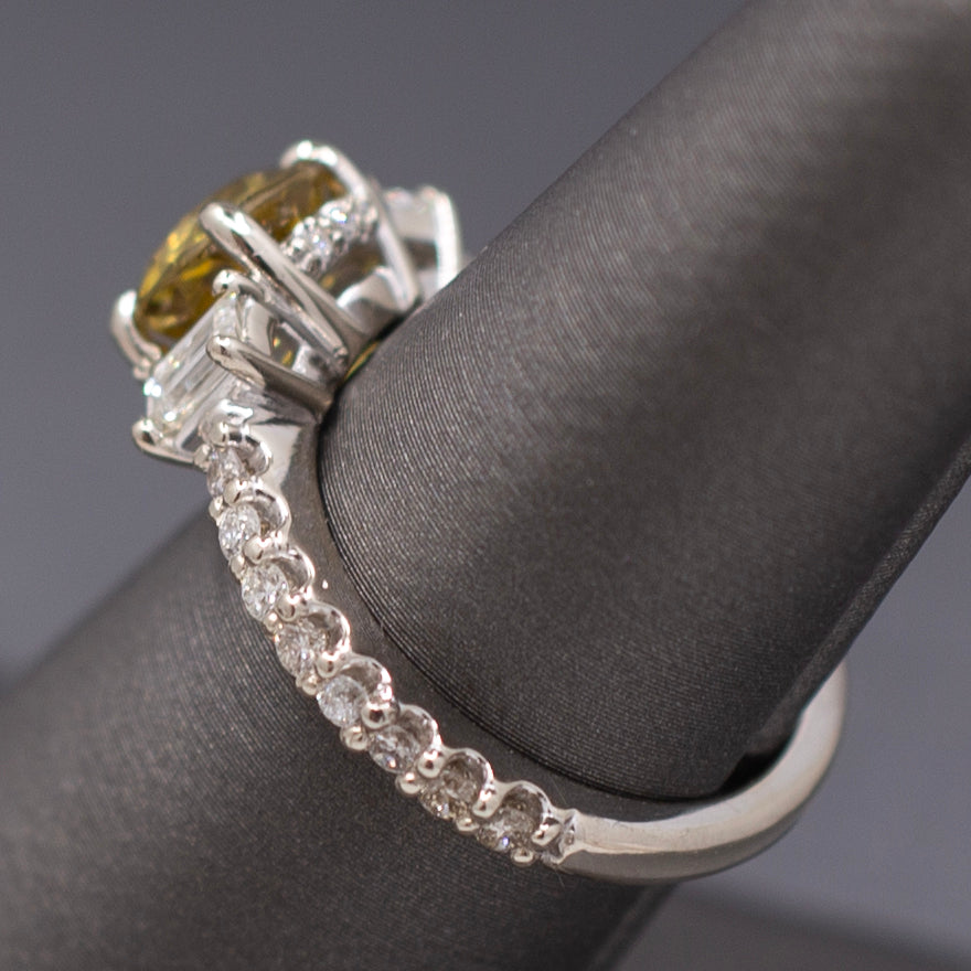 Gorgeous Sparkling Chrysoberyl and Diamond Ring in 14k White Gold