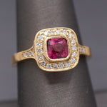 Handcrafted Vivid Pink Spinel and Diamond Ring in 18k Yellow Gold