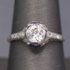 Art Deco Old European Cut Diamond & Sapphire Filigree Engagement Ring in Platinum