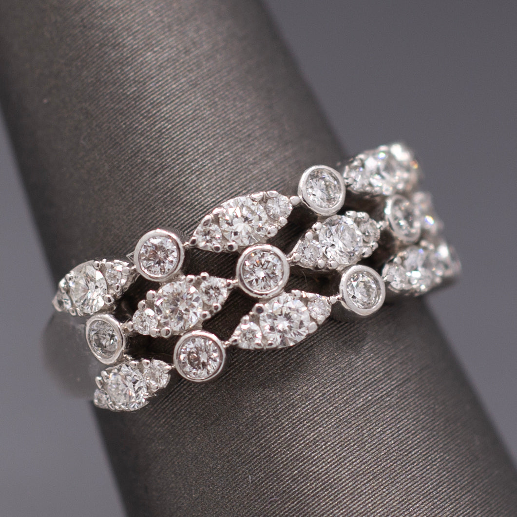 Sparkling Three Row Diamond Band Ring in 14k White Gold