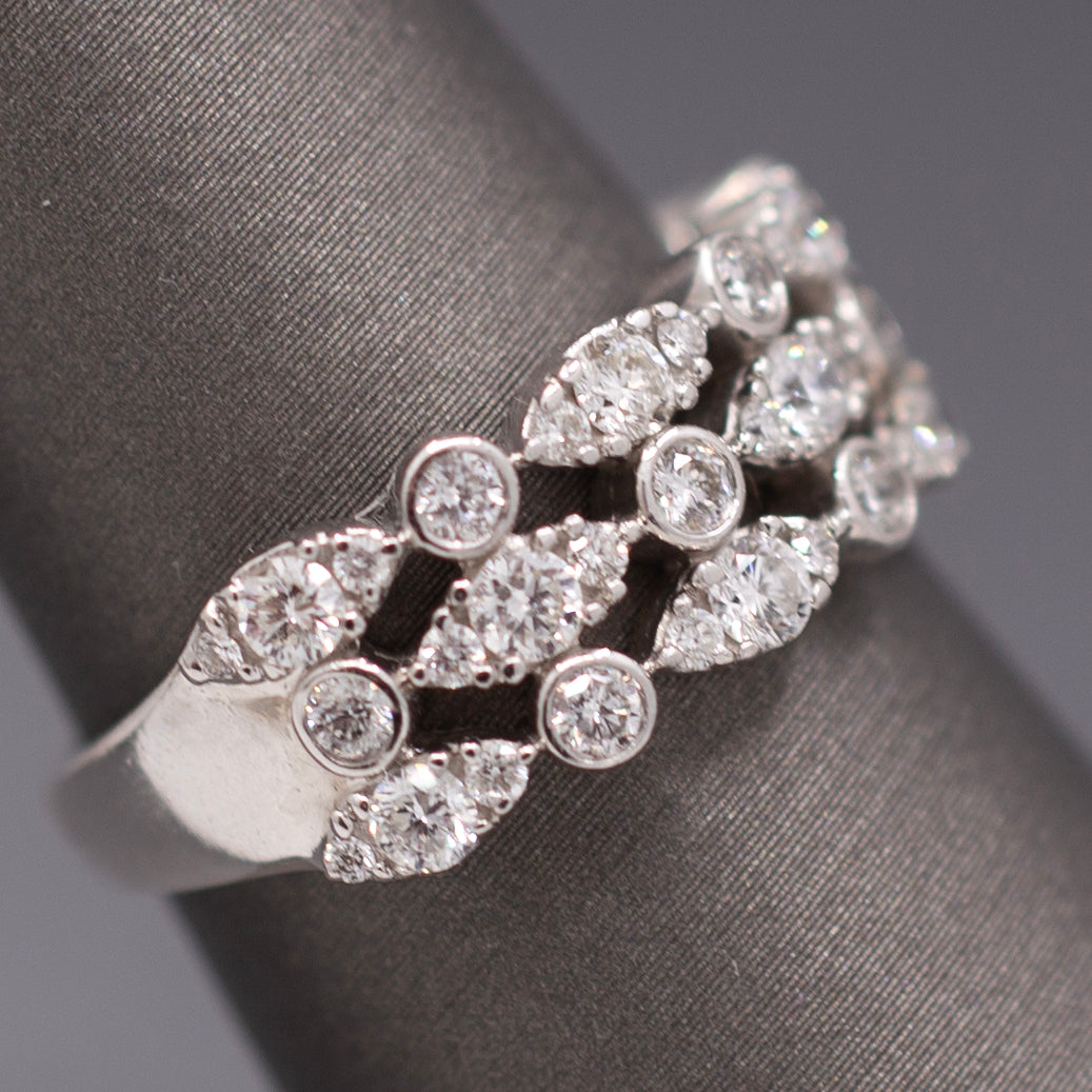 Sparkling Three Row Diamond Band Ring in 14k White Gold