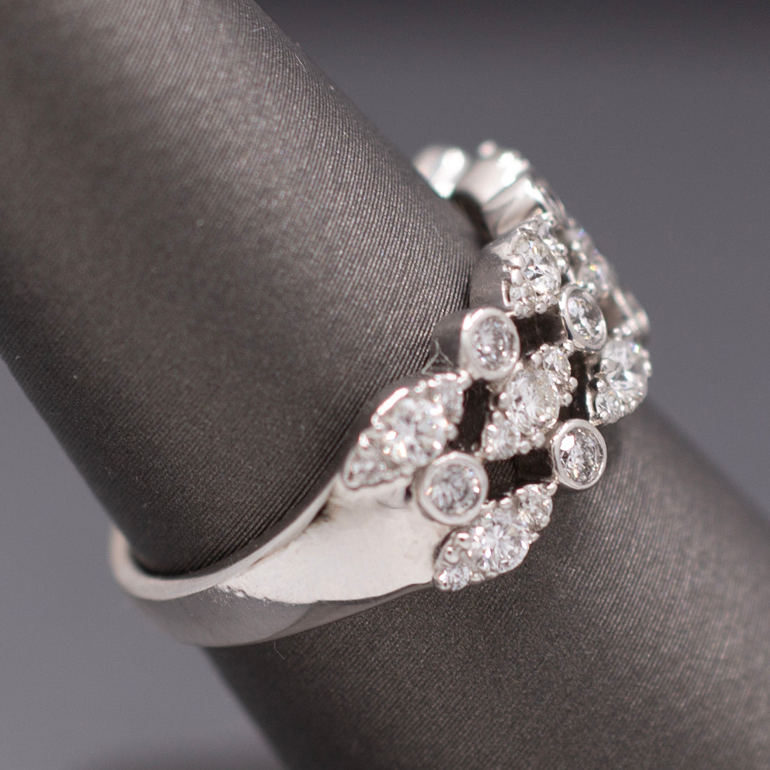 Sparkling Three Row Diamond Band Ring in 14k White Gold