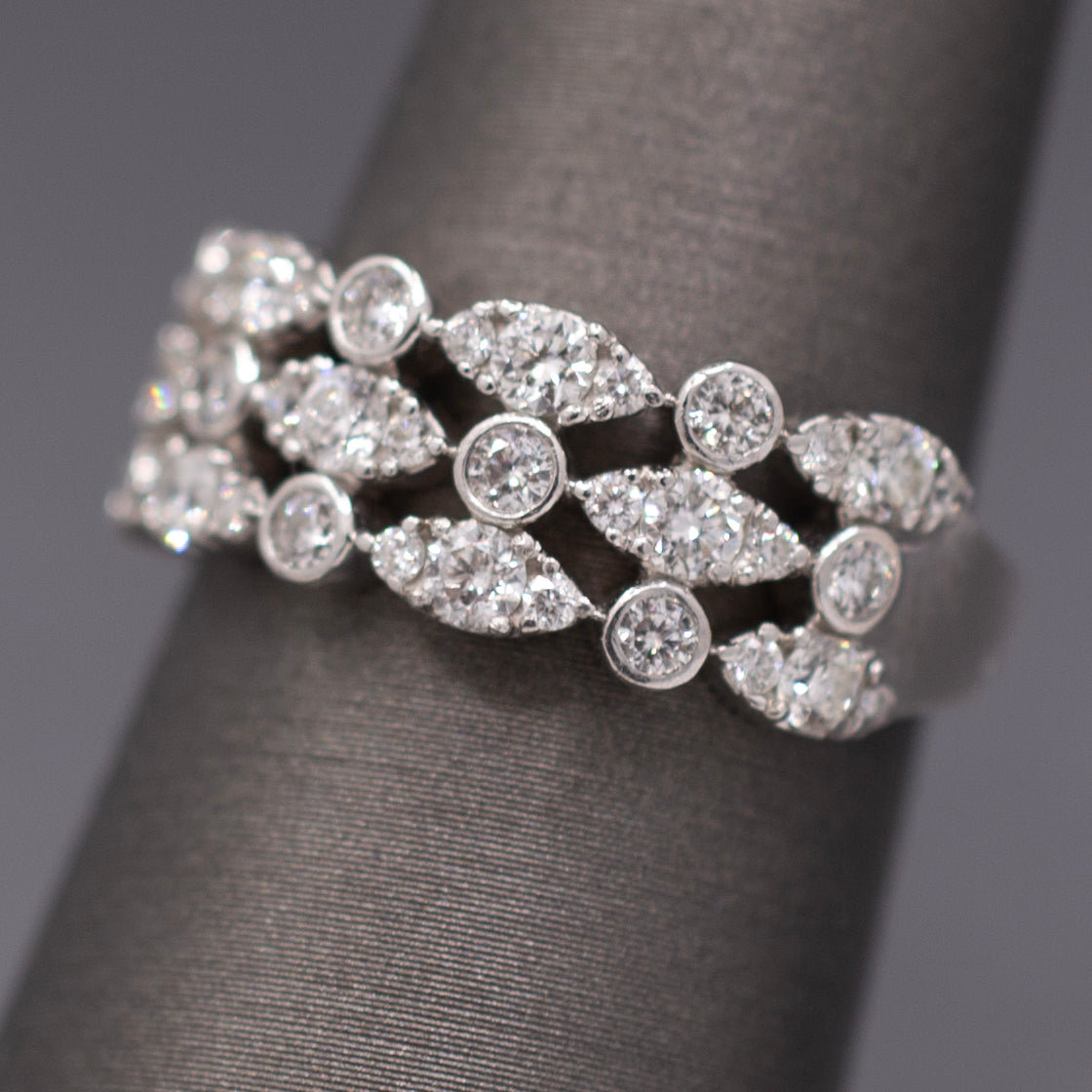 Sparkling Three Row Diamond Band Ring in 14k White Gold