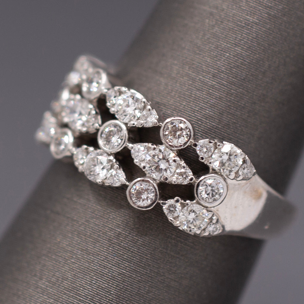 Sparkling Three Row Diamond Band Ring in 14k White Gold
