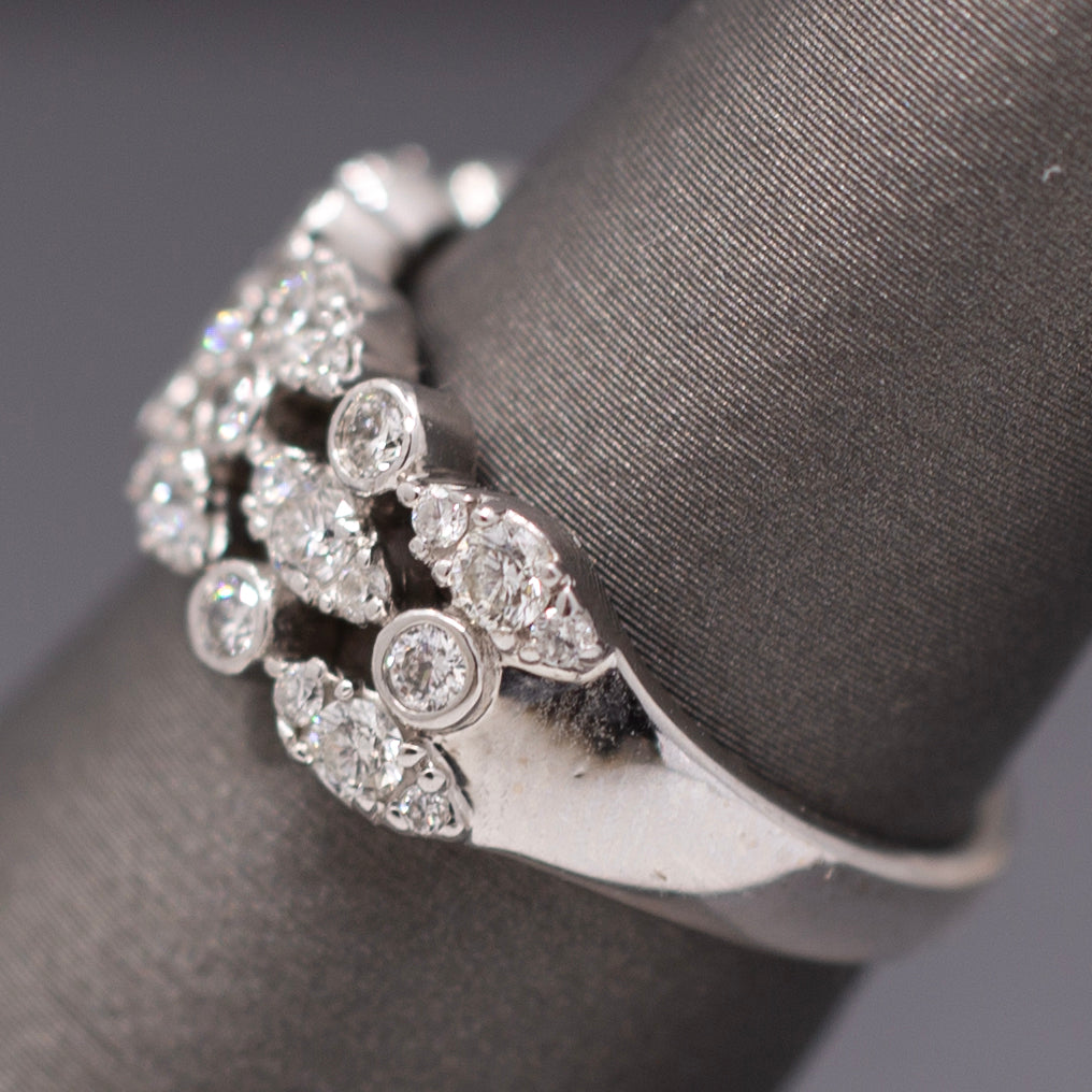 Sparkling Three Row Diamond Band Ring in 14k White Gold