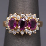 Vintage Ruby and Diamond Three Stone Band Ring in 14k Yellow Gold