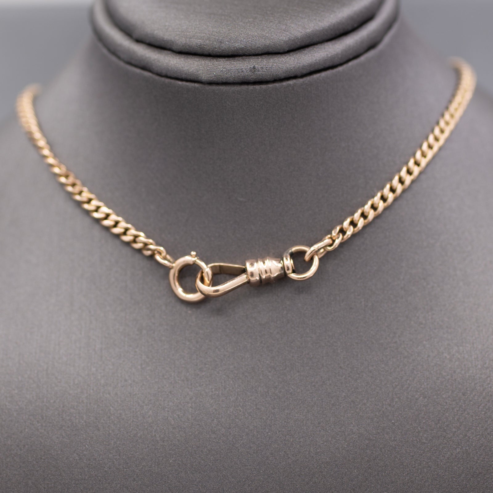 Antique Victorian Curb Link Watch Chain with Dog Clip in 10k Rose Gold 15.75"