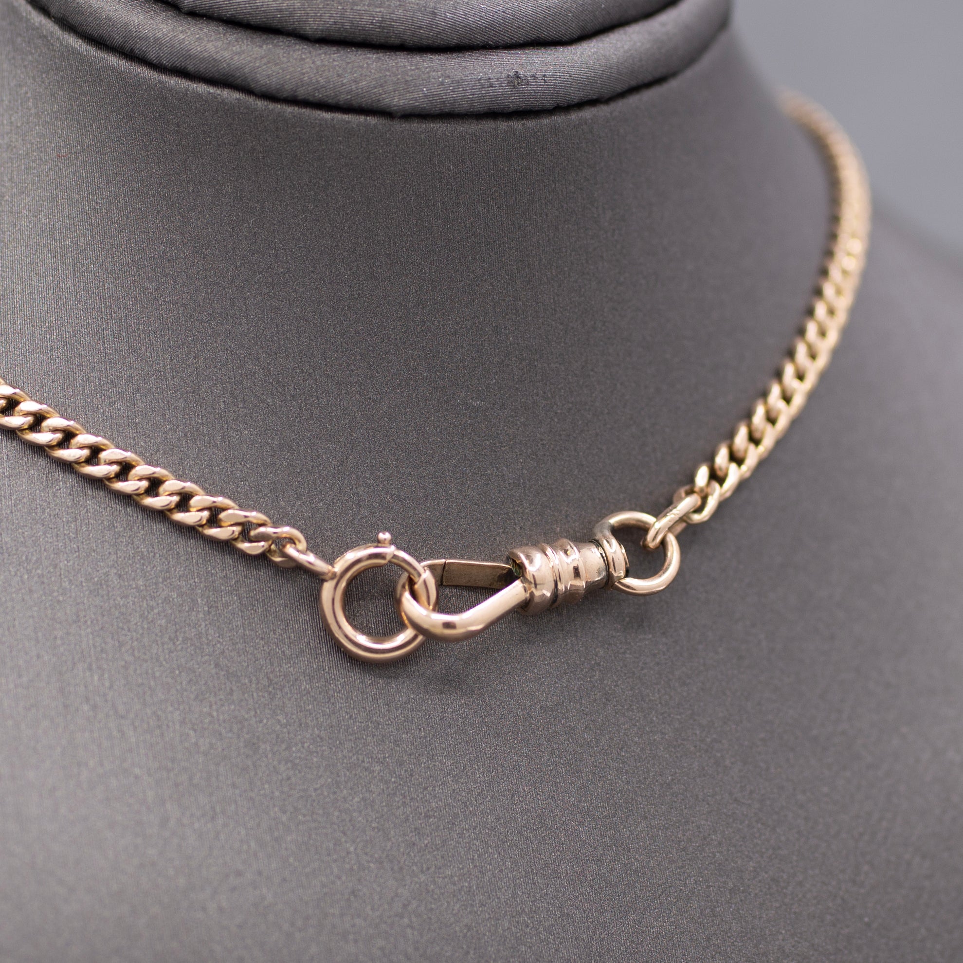 Antique Victorian Curb Link Watch Chain with Dog Clip in 10k Rose Gold 15.75"