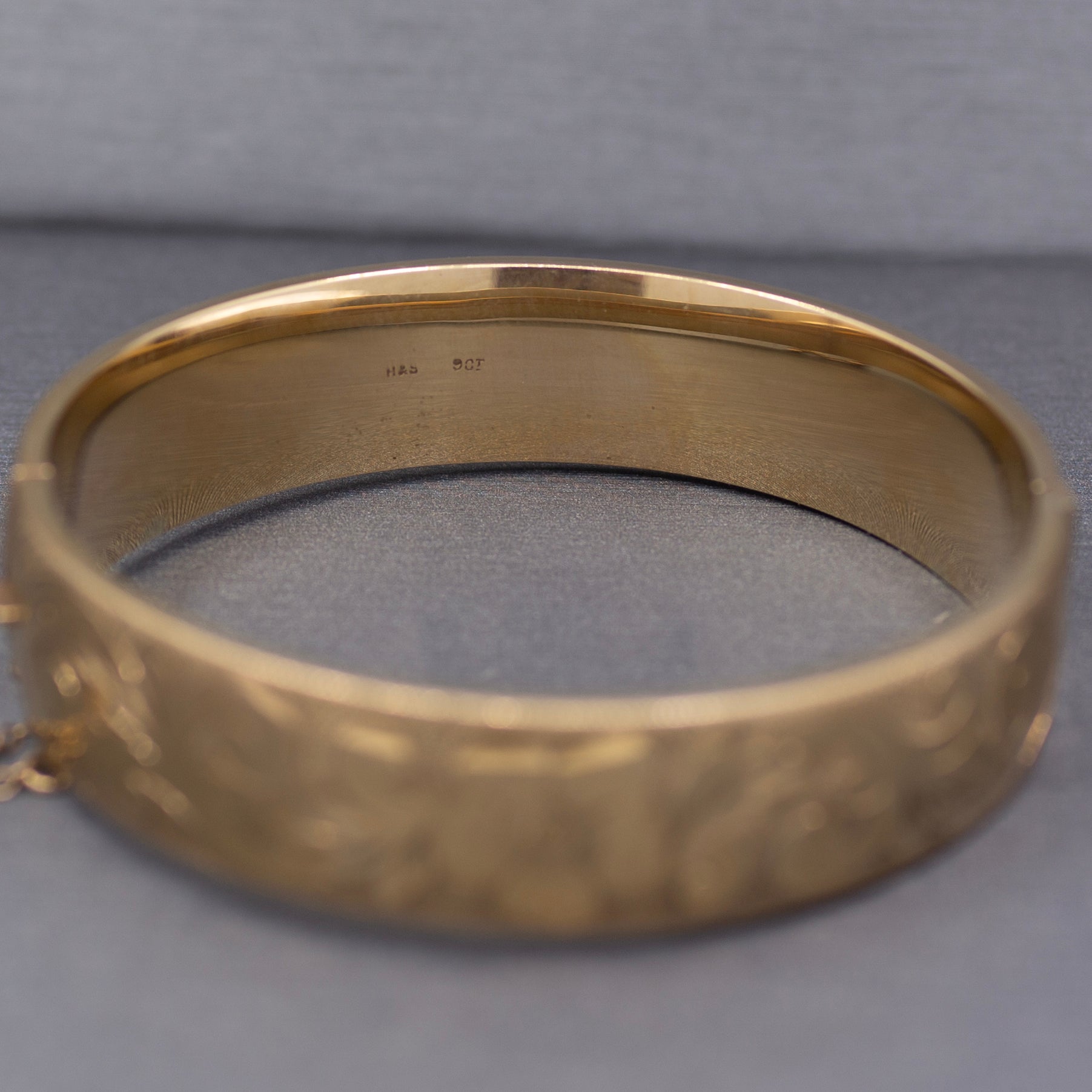 Vintage Floral Engraved Wide Bangle Bracelet in 9k Yellow Gold