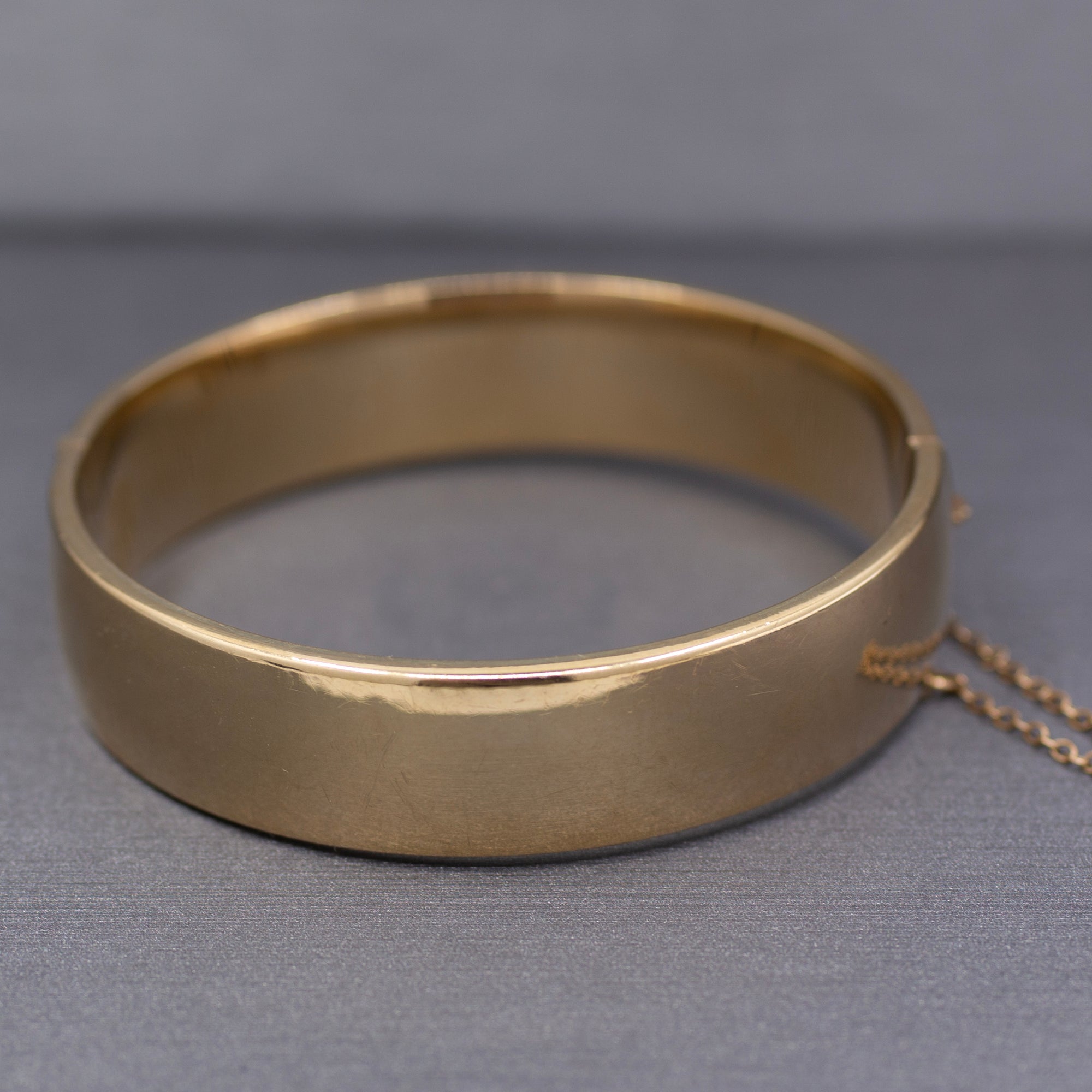 Vintage Floral Engraved Wide Bangle Bracelet in 9k Yellow Gold