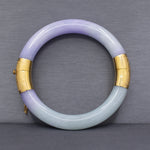 Vibrant Type A Jadeite Jade Lavender and Green Bangle Bracelet in 14k Yellow Gold