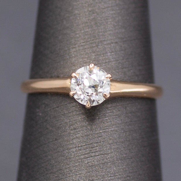 Antique Old European Cut Diamond Solitaire Ring in 14k Yellow Gold