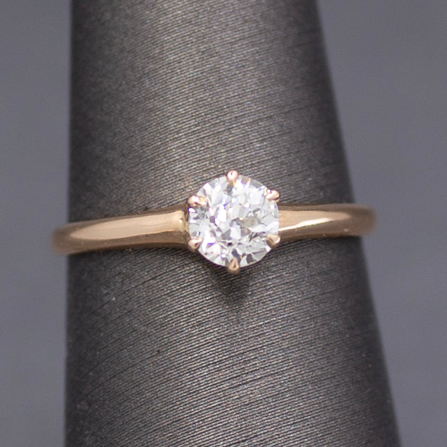 Antique Old European Cut Diamond Solitaire Ring in 14k Yellow Gold