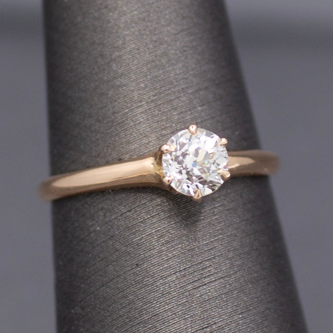 Antique Old European Cut Diamond Solitaire Ring in 14k Yellow Gold