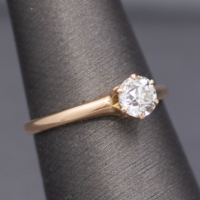 Antique Old European Cut Diamond Solitaire Ring in 14k Yellow Gold