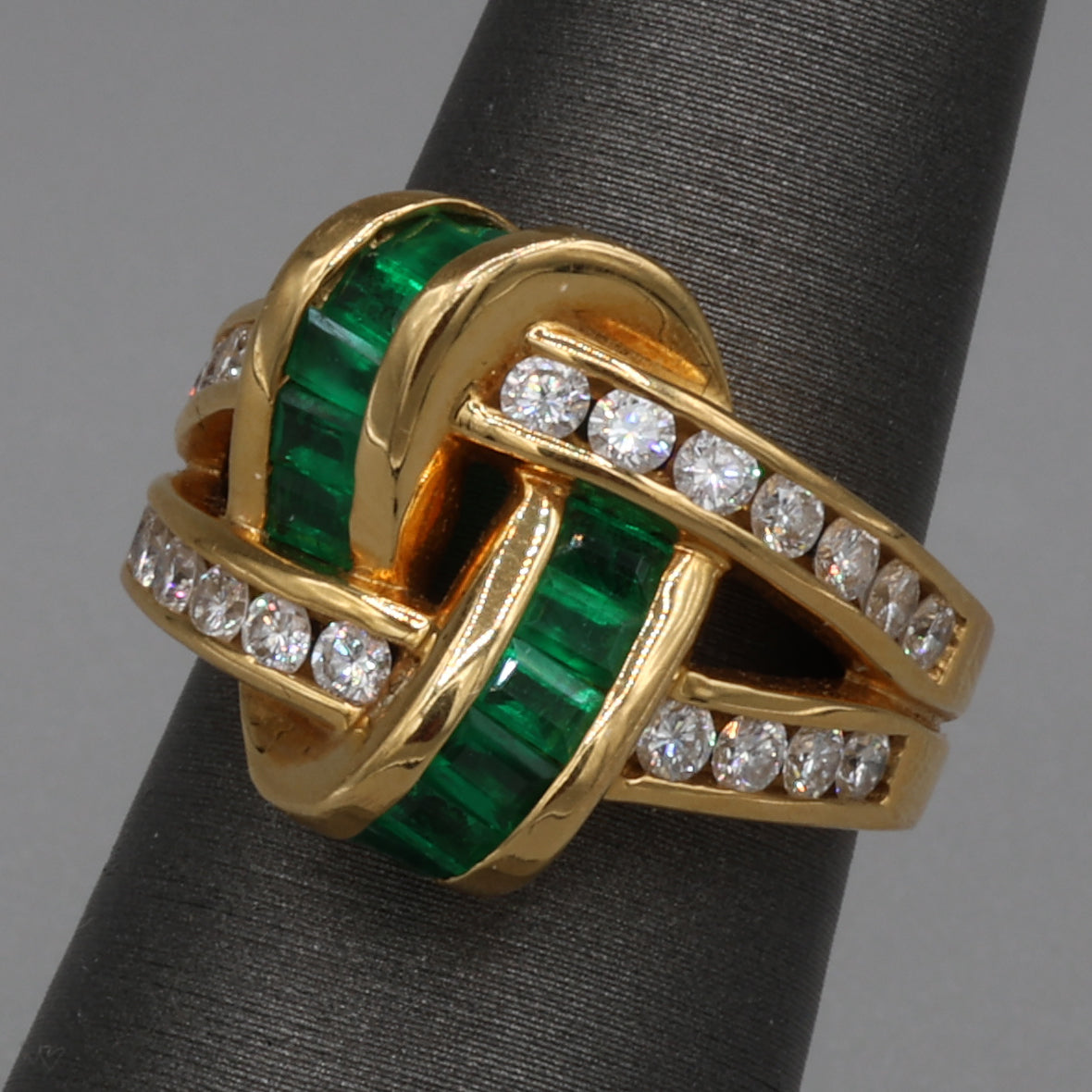 Charles Krypell Emerald and Diamond Twist Band Ring in 18k Yellow Gold