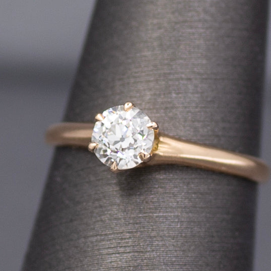 Antique Old European Cut Diamond Solitaire Ring in 14k Yellow Gold