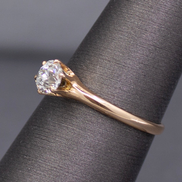 Antique Old European Cut Diamond Solitaire Ring in 14k Yellow Gold